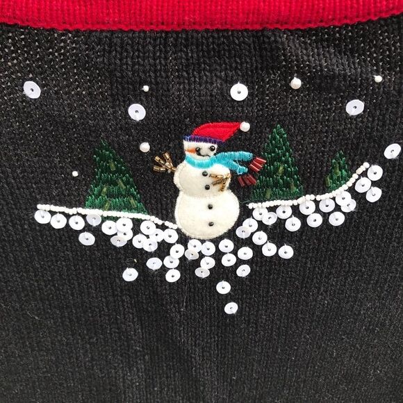 Vintage All Points Kim Rogers Christmas Sweaters Womens Small Black Snowman/dogs - Picture 5 of 10